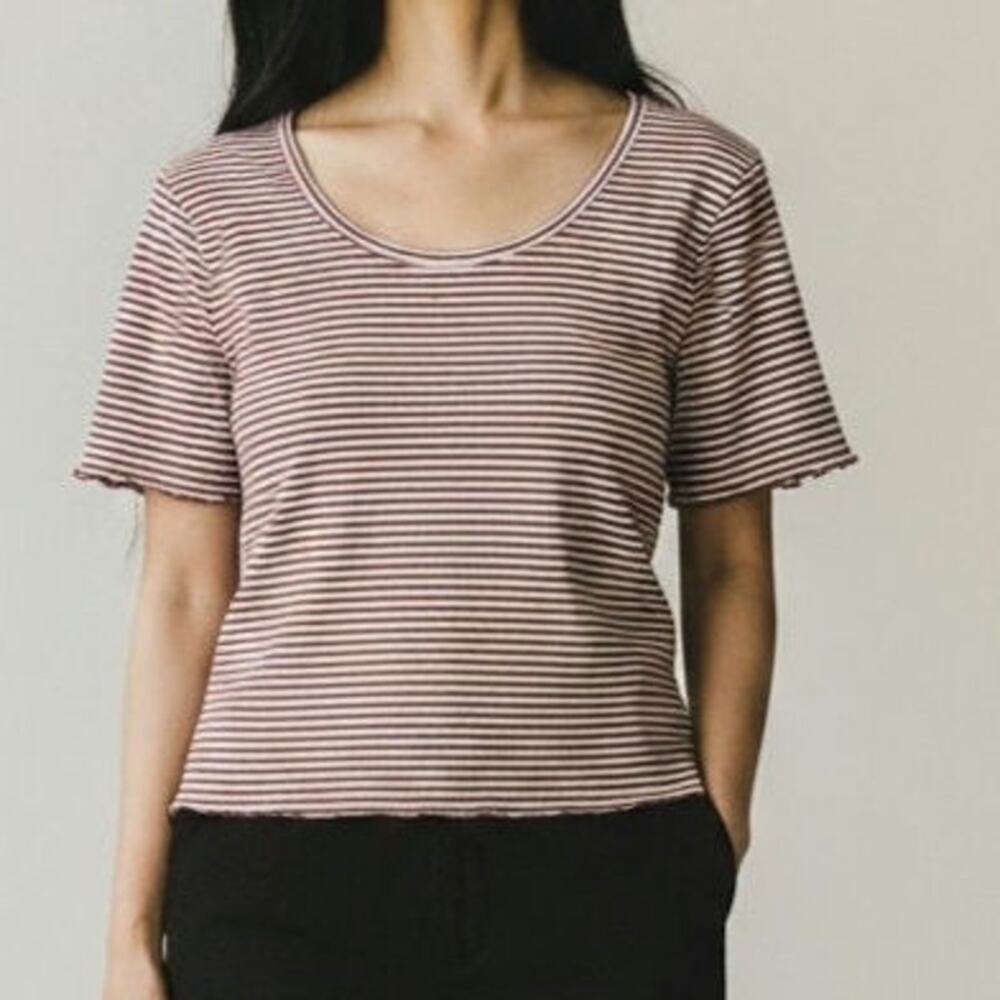 Express Tricot Striped Stretch Knit Top Burgundy White Size L